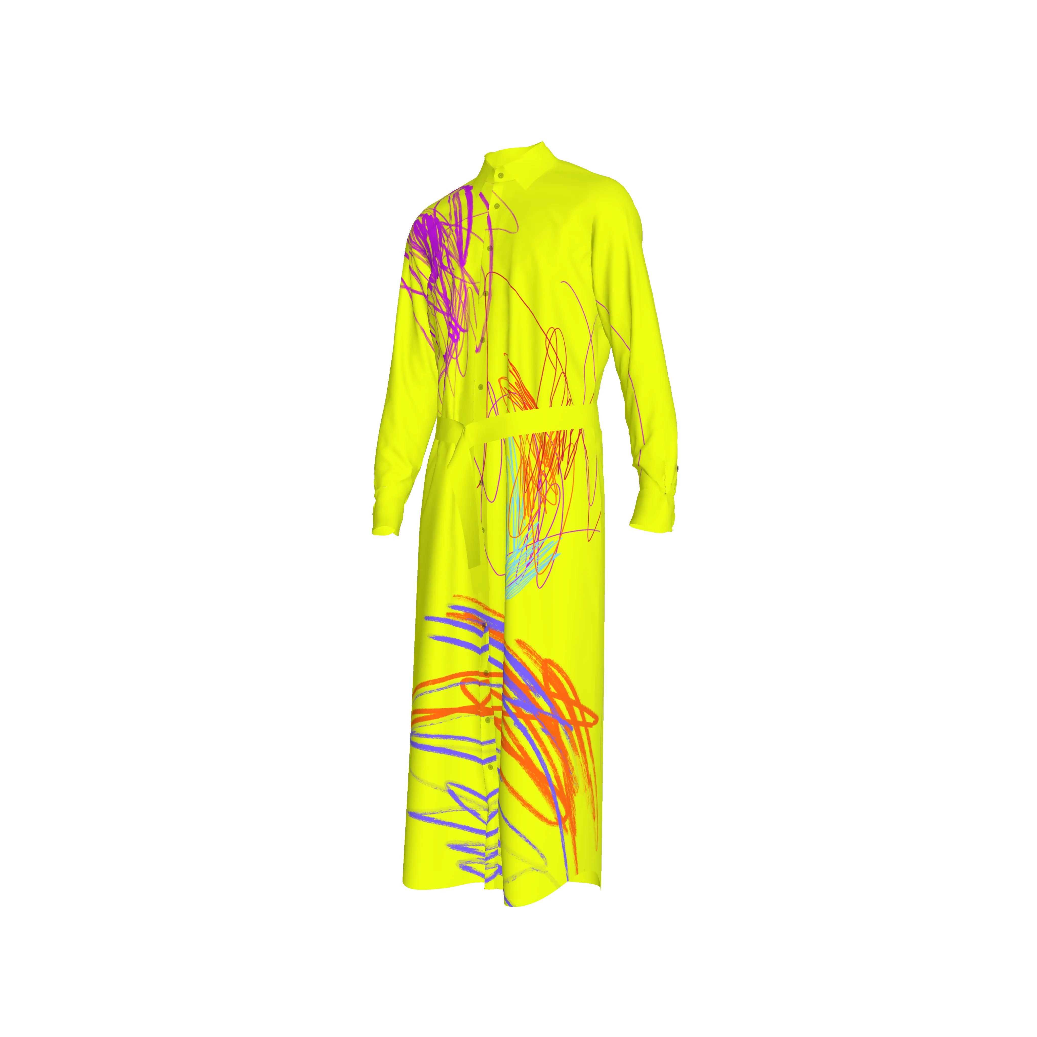 Neon Scribbs Double Georgette Maxi Shirt Dress