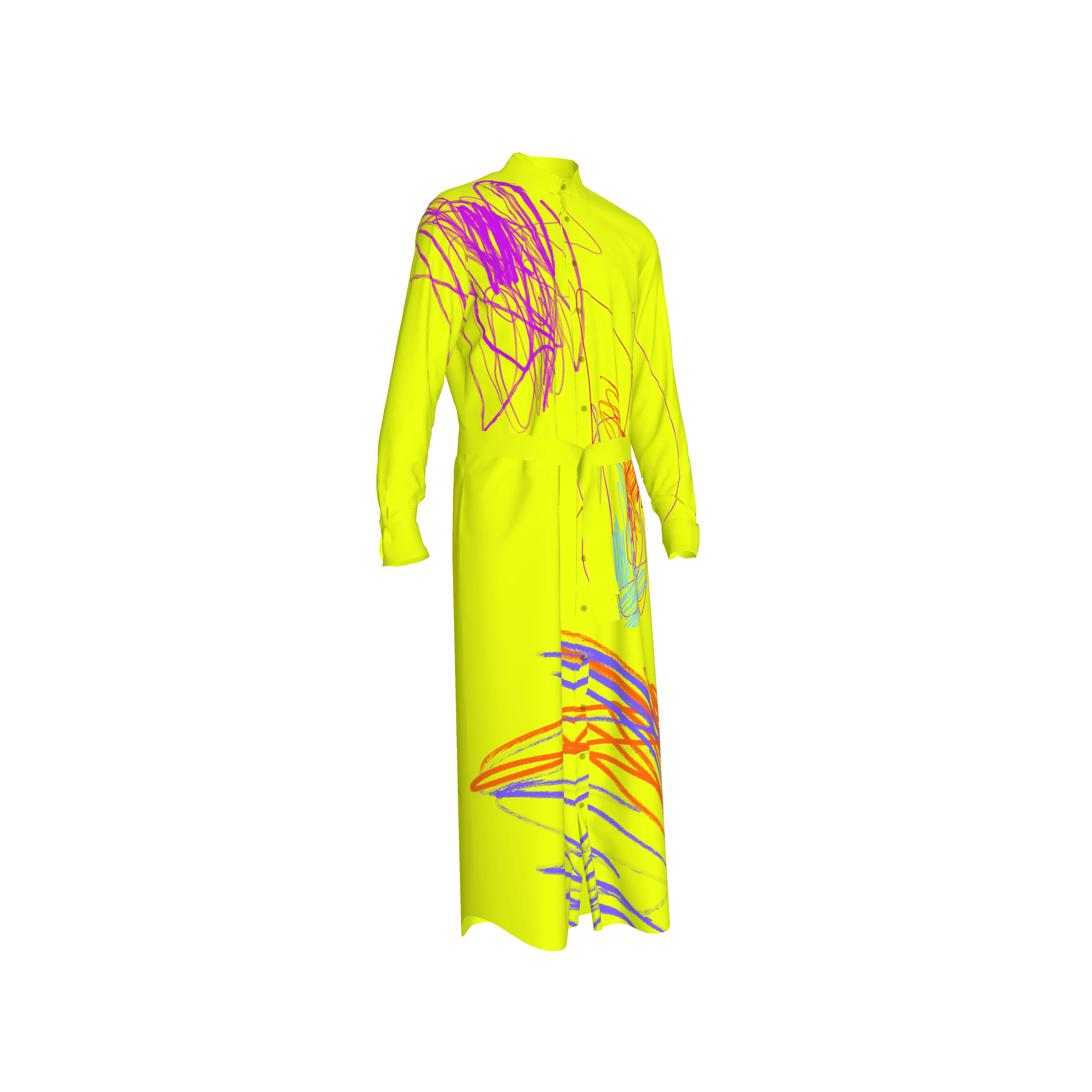 Neon Scribbs Double Georgette Maxi Shirt Dress