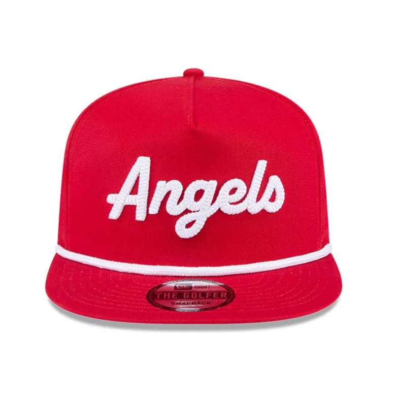 New Era Golfer Team Chain Stitch Los Angeles Angels Logo Patch Snapback Hat - Red