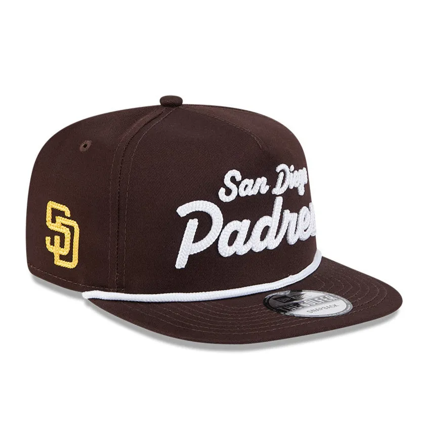New Era Golfer Team Chain Stitch San Diego Padres Logo Patch Snapback Hat - Brown