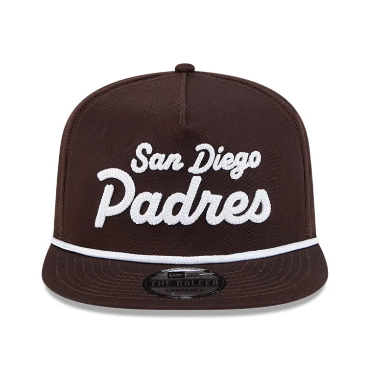 New Era Golfer Team Chain Stitch San Diego Padres Logo Patch Snapback Hat - Brown