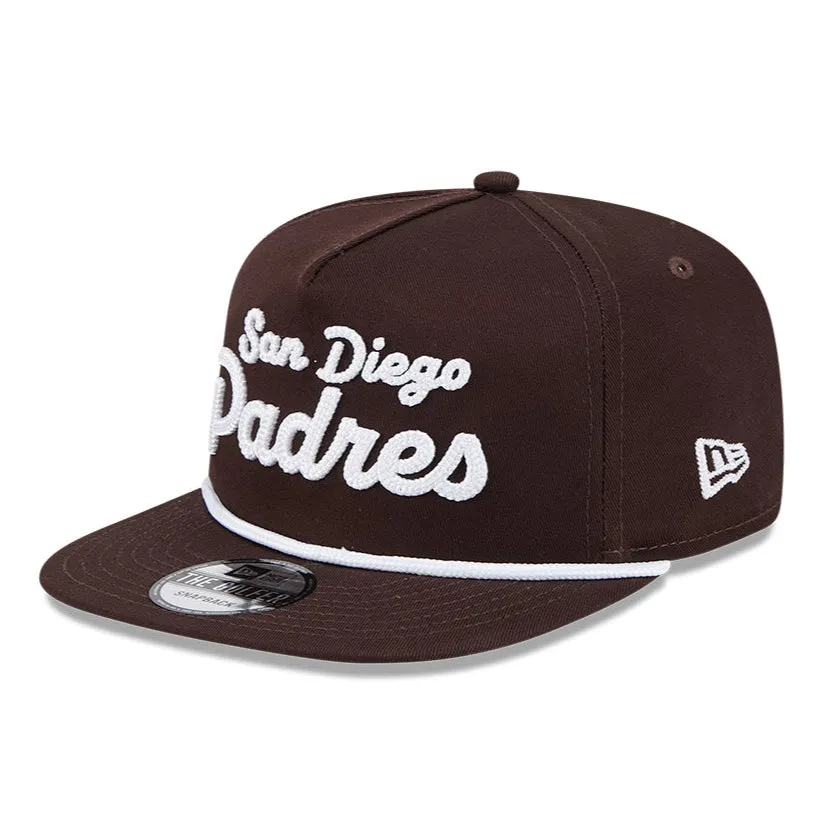 New Era Golfer Team Chain Stitch San Diego Padres Logo Patch Snapback Hat - Brown
