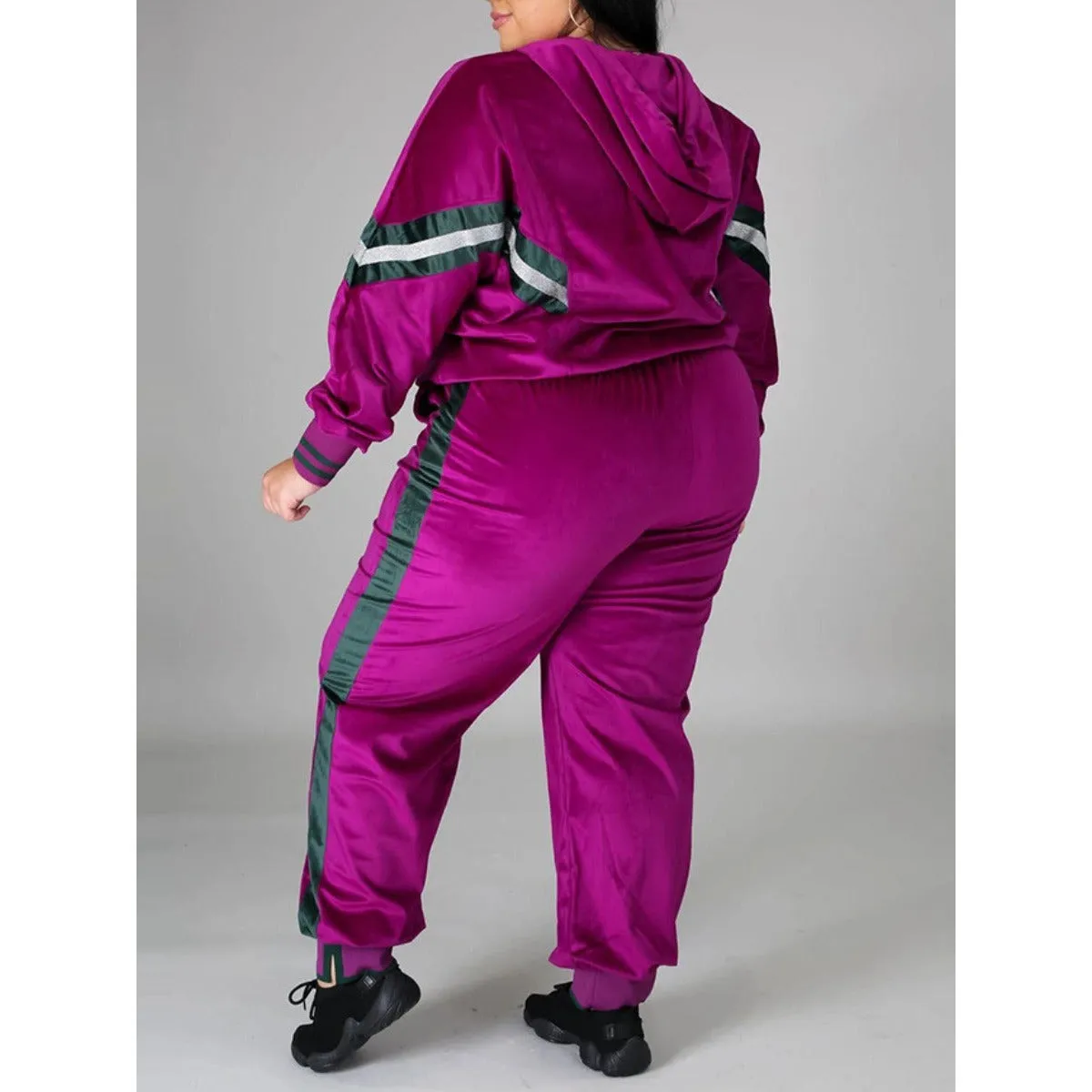 New Women Plus Size Velvet Two Piece Rose Tracksuit