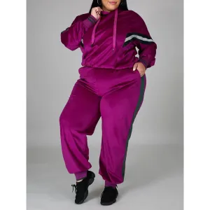 New Women Plus Size Velvet Two Piece Rose Tracksuit