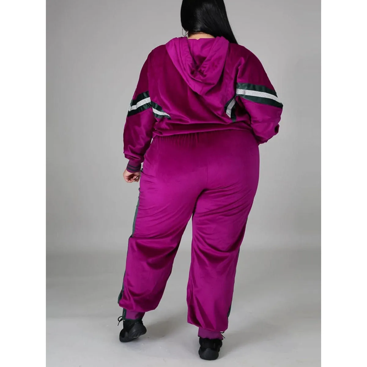 New Women Plus Size Velvet Two Piece Rose Tracksuit