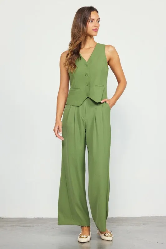 Olive Recycled Polyester Button Down Vest