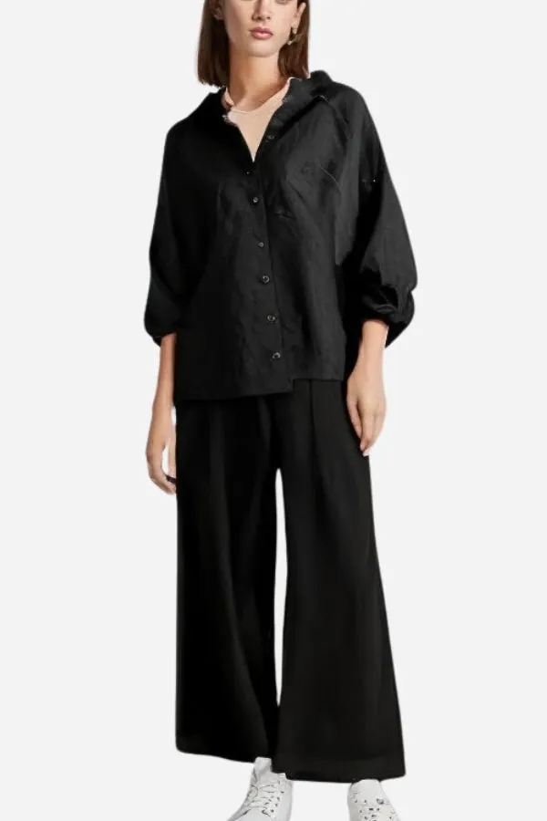 Oversized Shirt and Palazzo Pants Two-Piece Linen Set