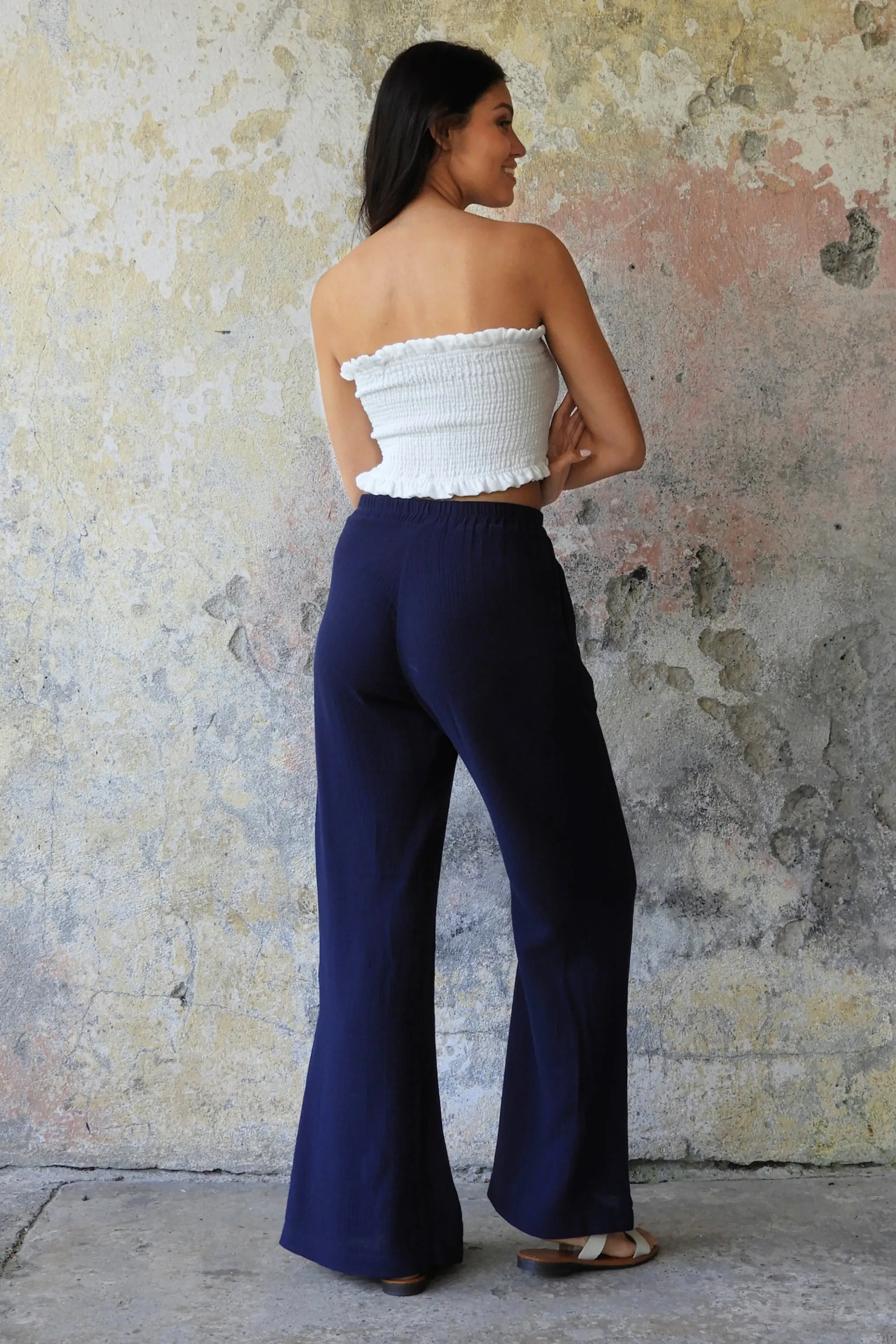 PALAZZO Women's 2Layer Organic Gauze Cotton Pants (Red, Dark Blue, Caramel, Sage Green)