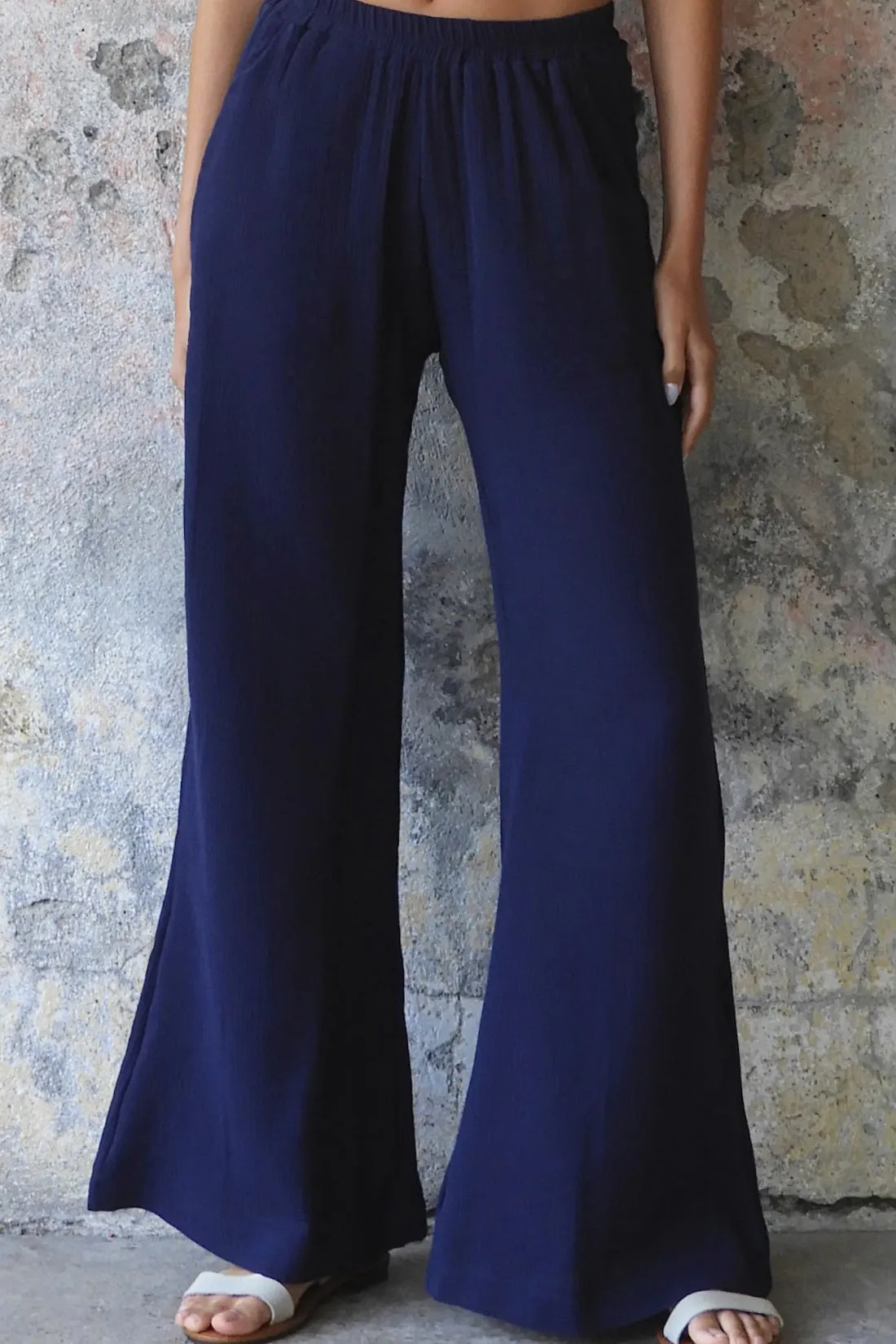 PALAZZO Women's 2Layer Organic Gauze Cotton Pants (Red, Dark Blue, Caramel, Sage Green)