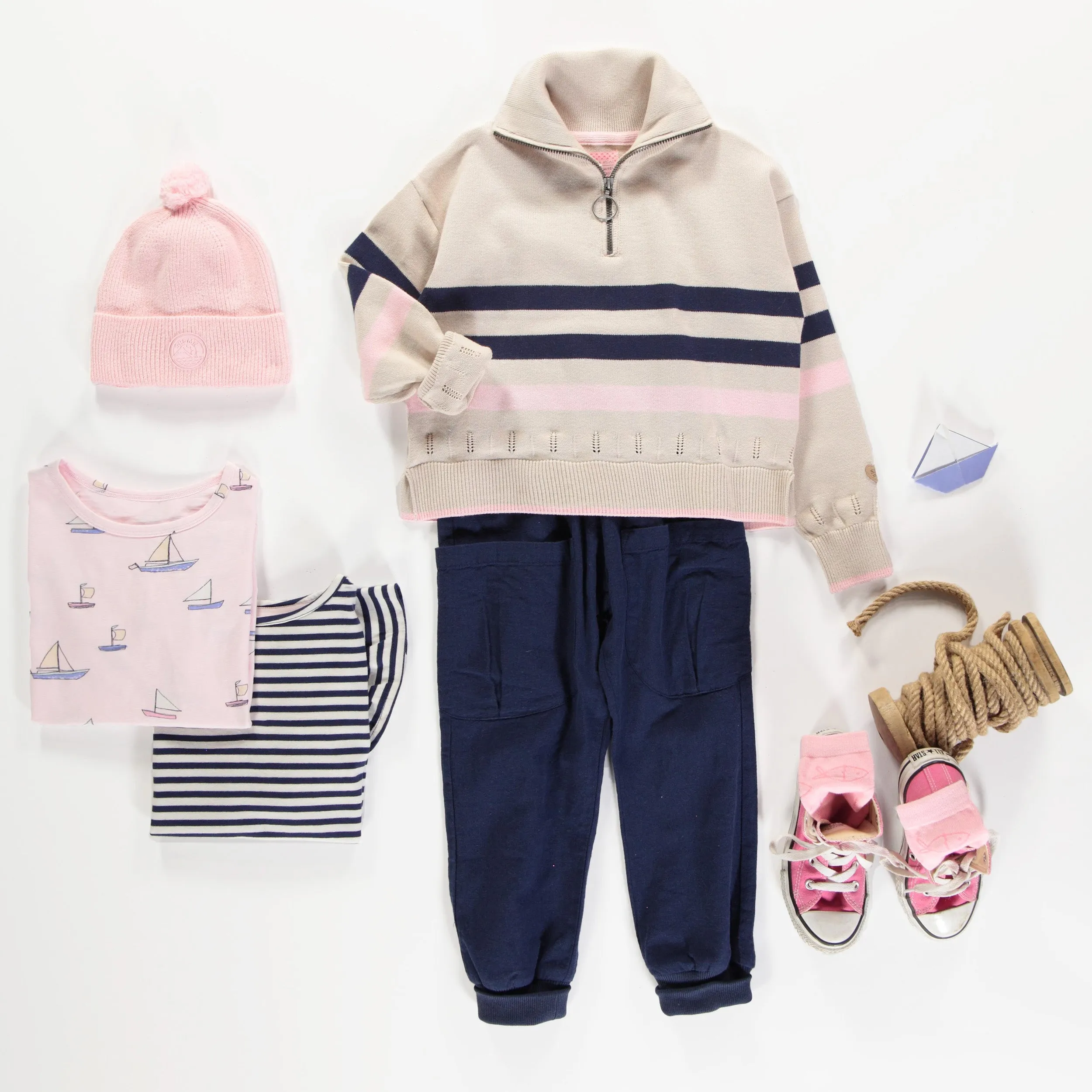 Pantalon coupe ample marine avec poche en coton et lin, enfant || Navy wide fit pant with pockets in cotton and linen, child