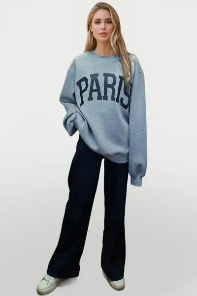 PARIS Round Neck Long Sleeve Sweatshirt