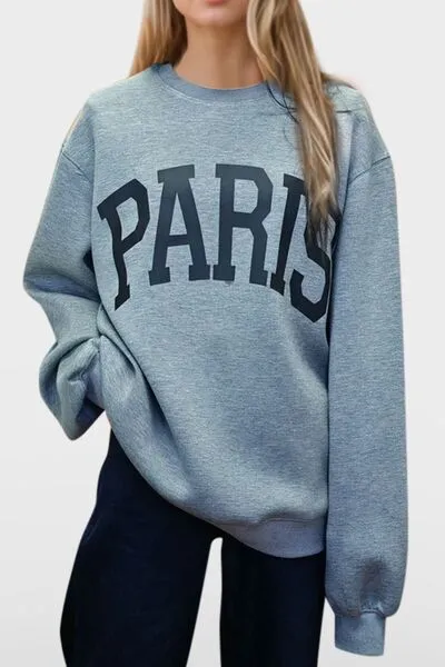 PARIS Round Neck Long Sleeve Sweatshirt