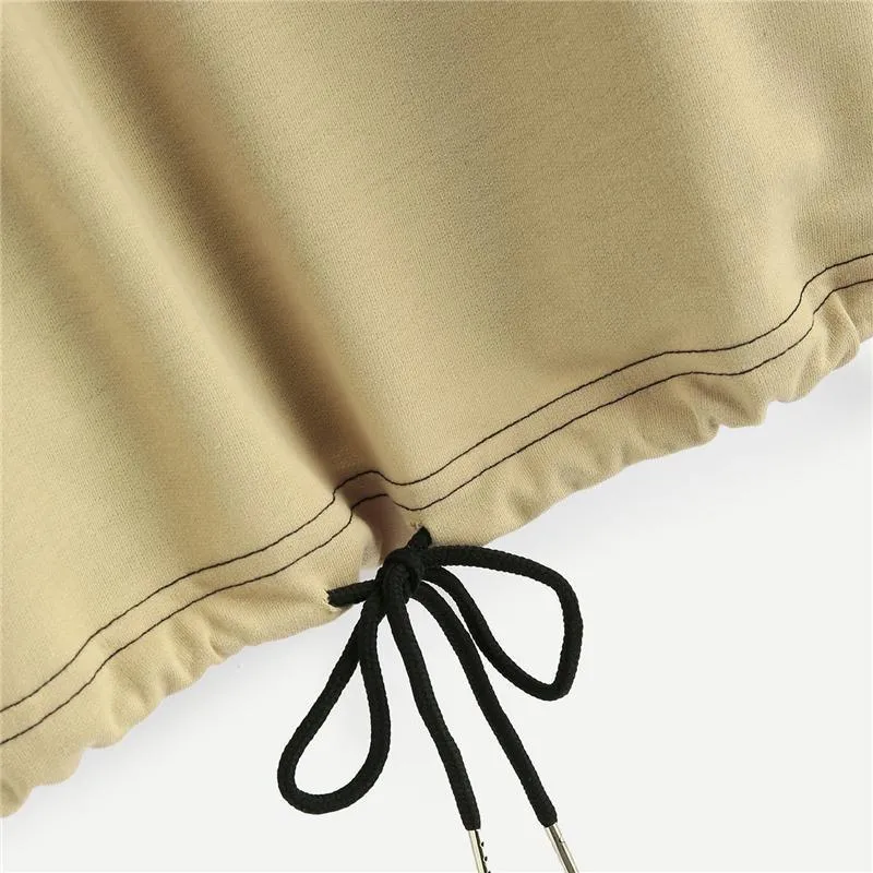 Patchwork Drawstring Hem Sweatshirt