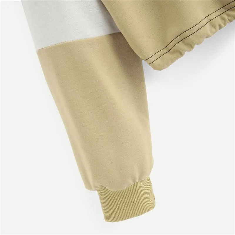 Patchwork Drawstring Hem Sweatshirt