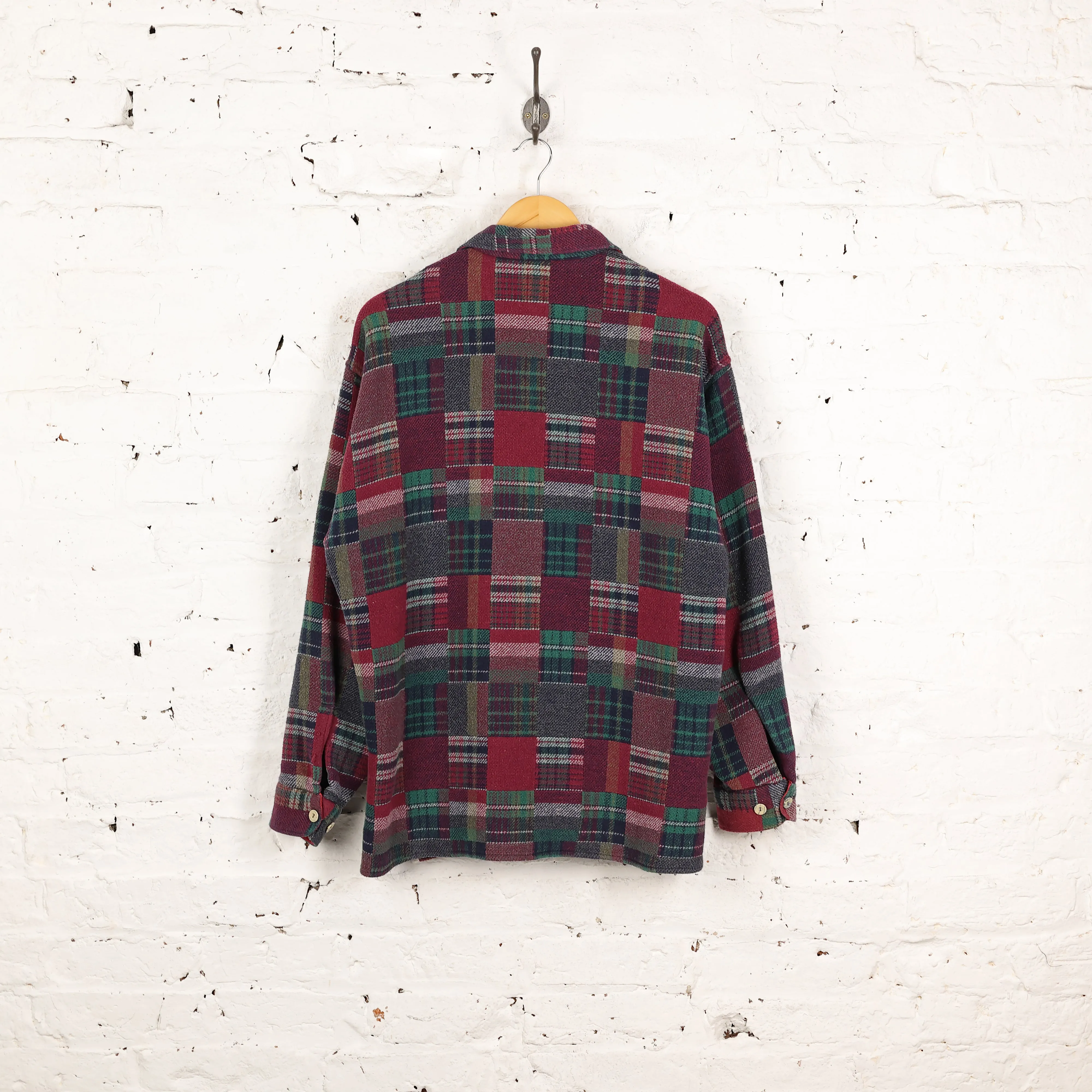 Patchwork Plaid Check Shirt - Red - L