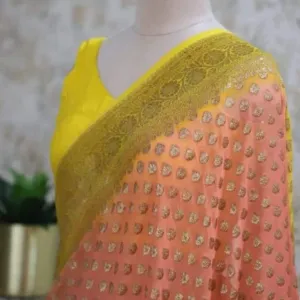 Peach-Yellow Ombre Banarasi Heavy Saree