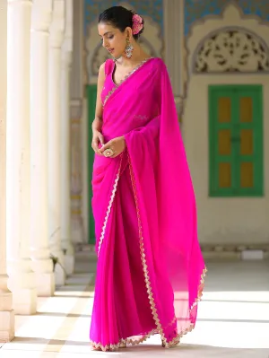 Pink Sparkle Saree with Gold Sequins & Embellished Blouse fabric