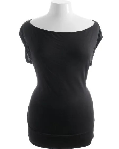 Plus Size Black Gem Stone Shoulder Top