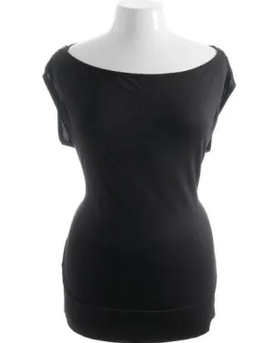 Plus Size Black Gem Stone Shoulder Top