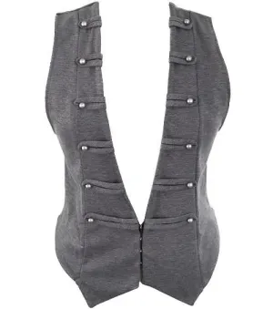 Plus Size Button Military Grey Vest