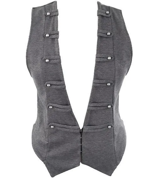 Plus Size Button Military Grey Vest