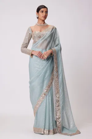 Powder Blue Organza Saree Set