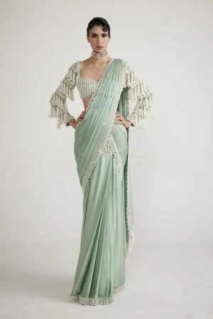 Powder Mint Green Chandelier Drop Saree Set