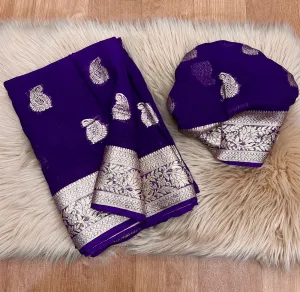 Purple Banarasee soft silk georgette Saree