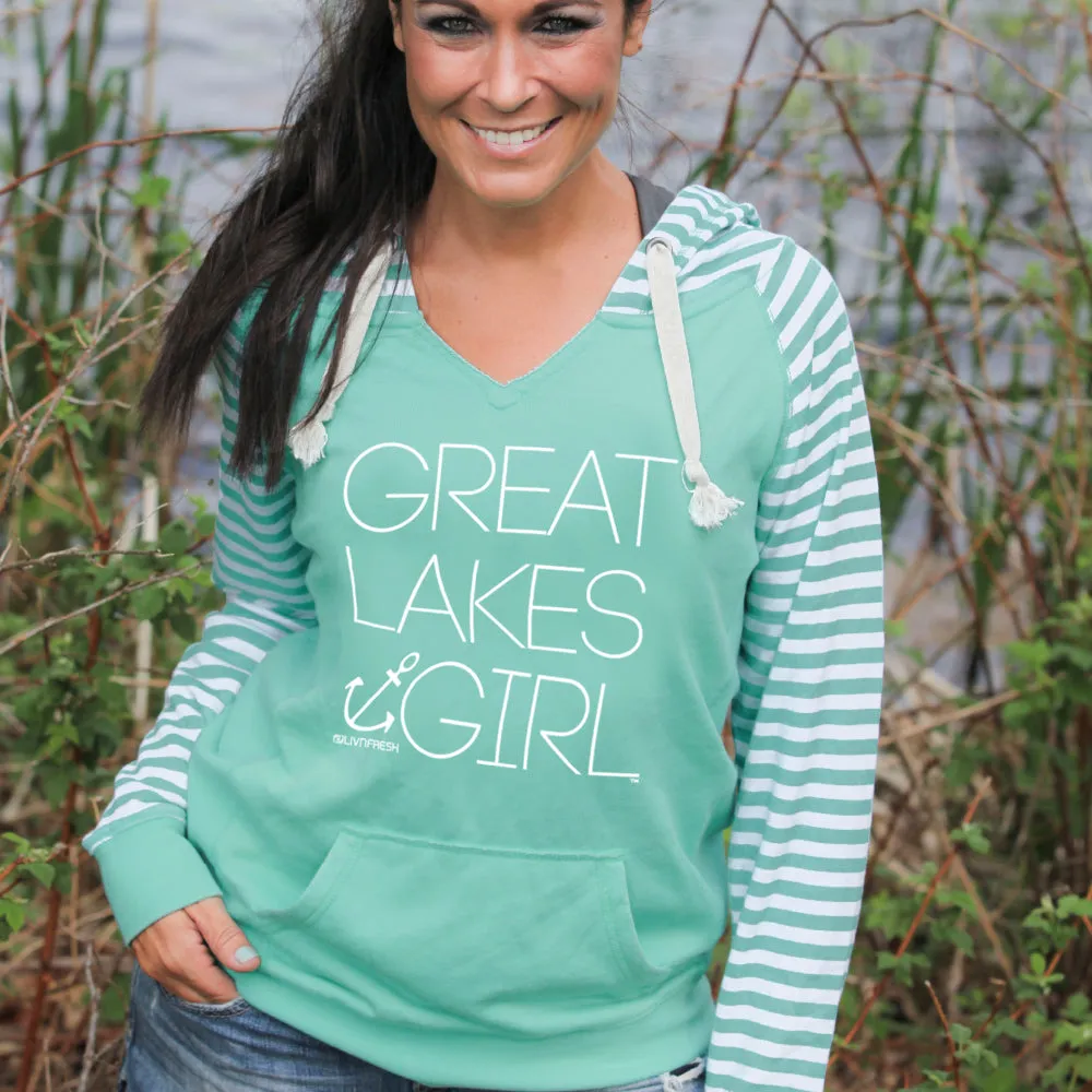 "Great Lakes Girl" Women's Striped Chalk Fleece Pullover