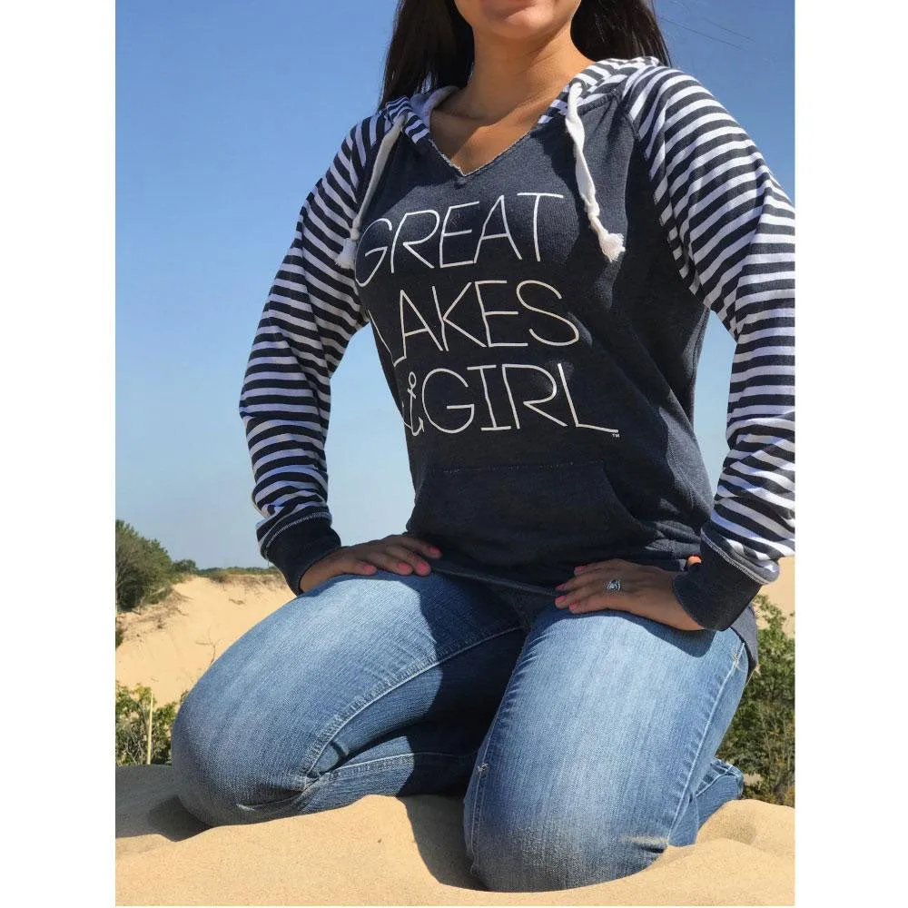 "Great Lakes Girl" Women's Striped Chalk Fleece Pullover