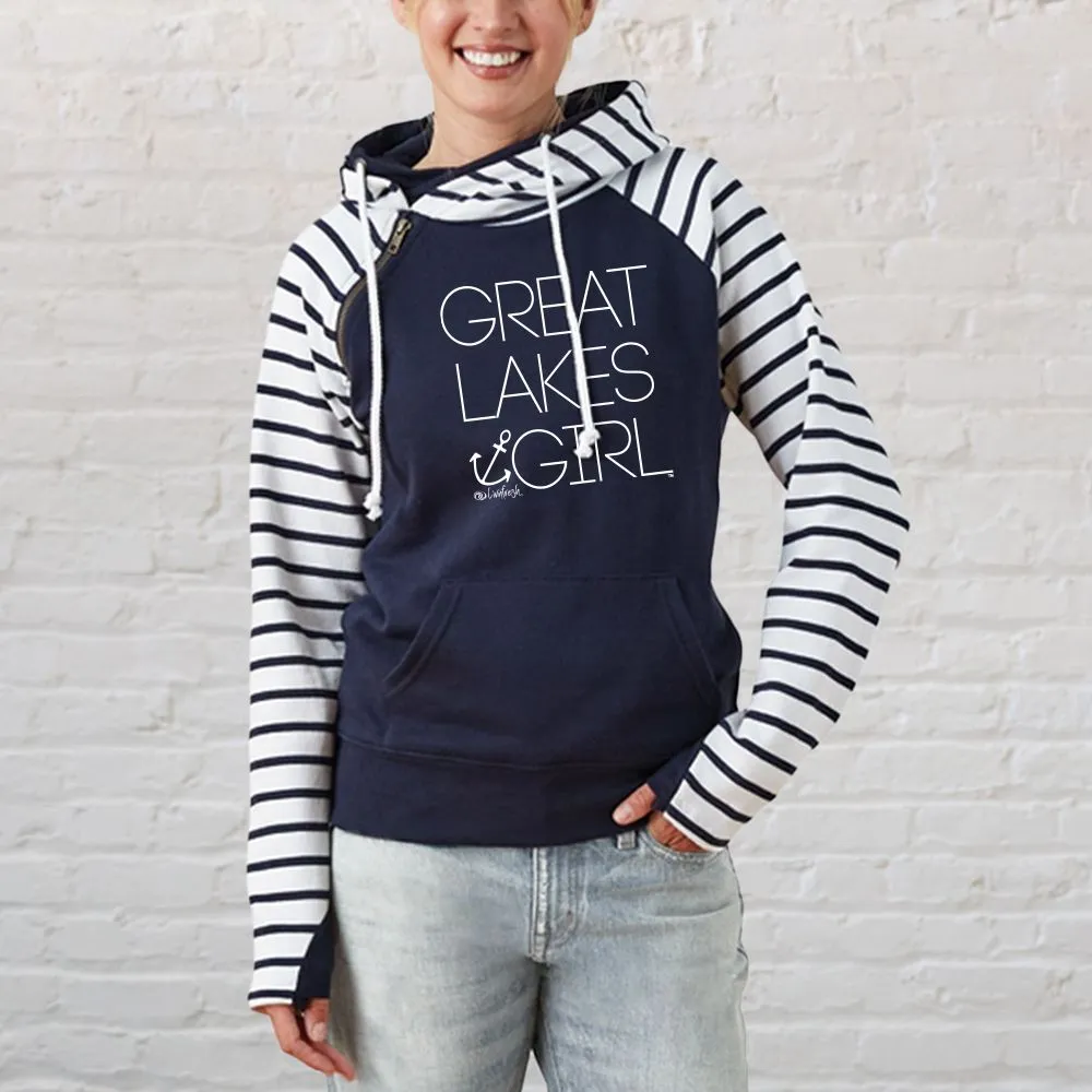 "Great Lakes Girl" Women's Striped Double Hood Pullover