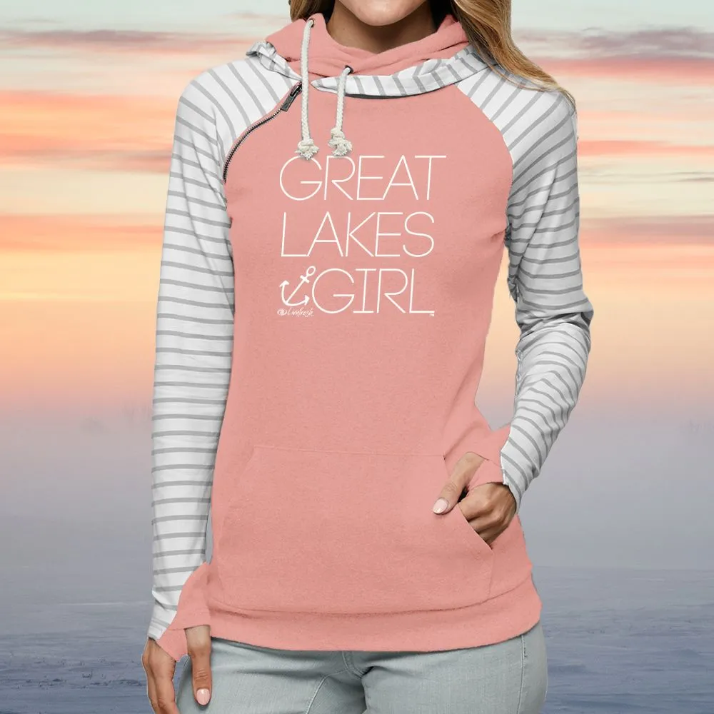"Great Lakes Girl" Women's Striped Double Hood Pullover