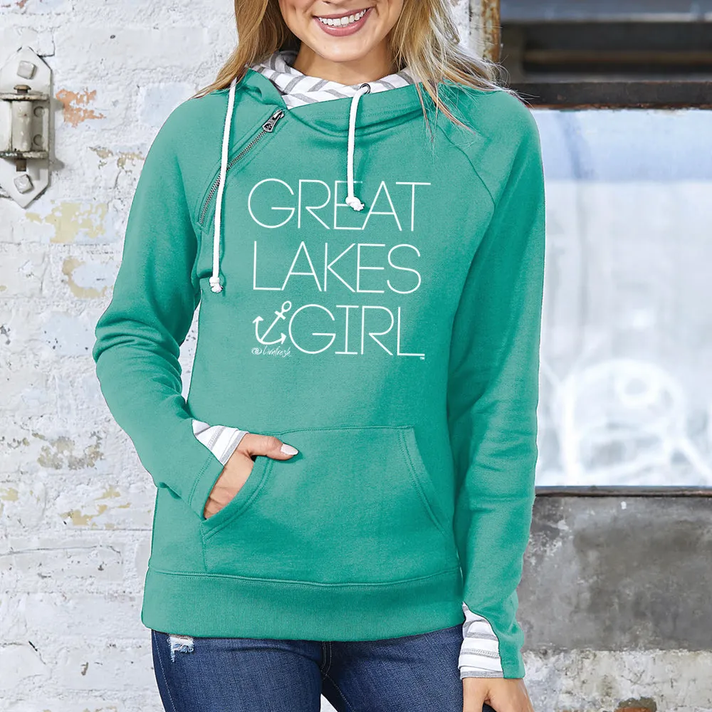 "Great Lakes Girl" Women's Striped Double Hood Pullover
