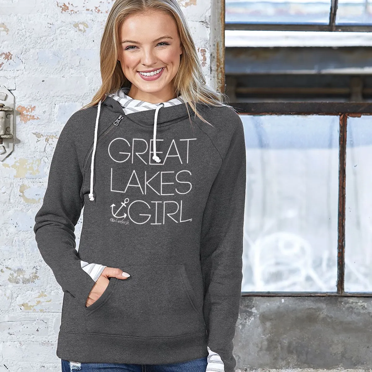 "Great Lakes Girl" Women's Striped Double Hood Pullover