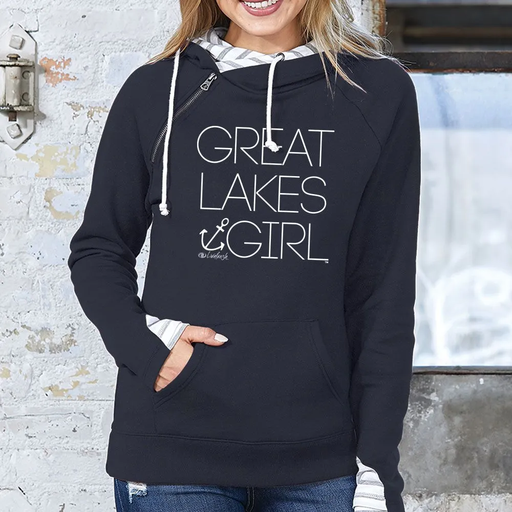 "Great Lakes Girl" Women's Striped Double Hood Pullover