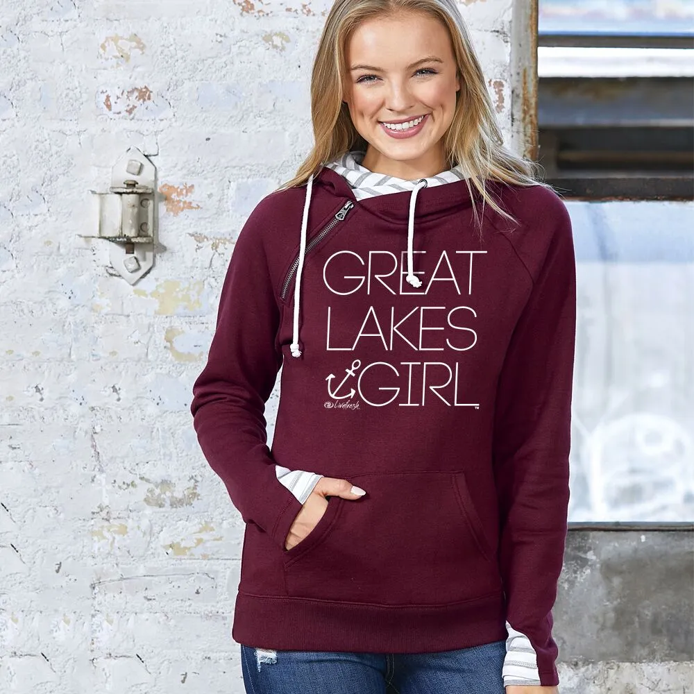"Great Lakes Girl" Women's Striped Double Hood Pullover