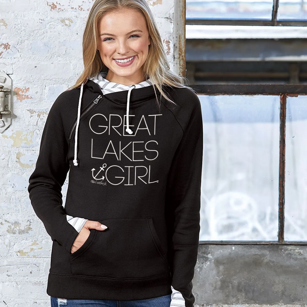 "Great Lakes Girl" Women's Striped Double Hood Pullover