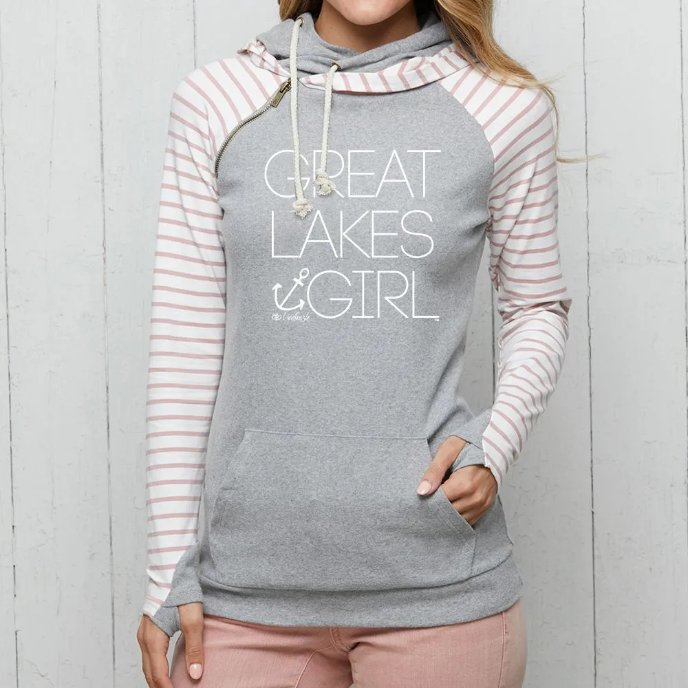 "Great Lakes Girl" Women's Striped Double Hood Pullover