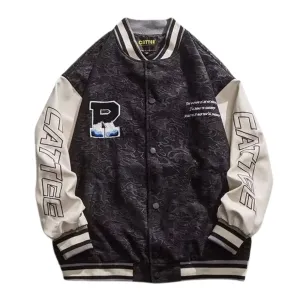 Raglan Patchwork Embroidered Leather Jacket
