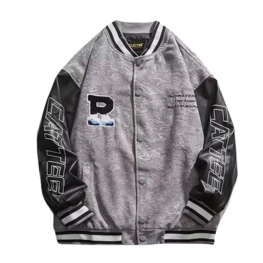 Raglan Patchwork Embroidered Leather Jacket