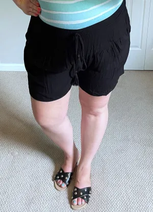 Rayon Slub Ruffle Bottom Shorts in Black