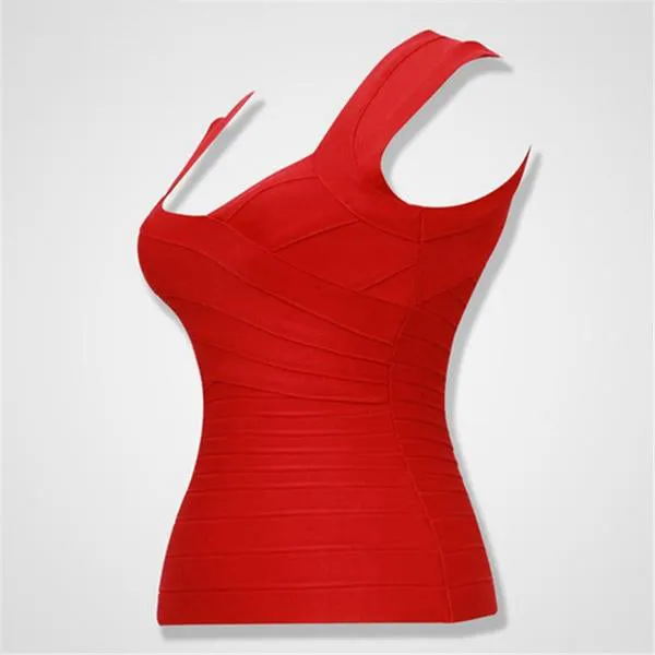 Red Elastic Halter Bandage Top Knitted Rayon Blouse