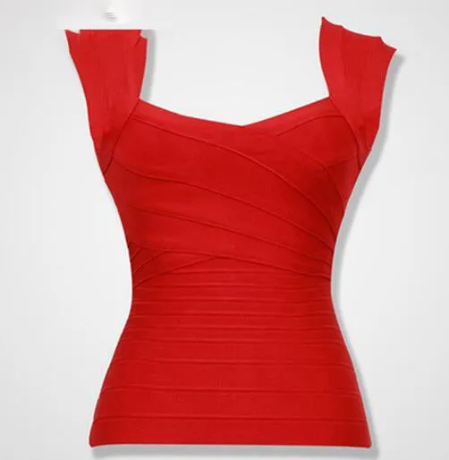 Red Elastic Halter Bandage Top Knitted Rayon Blouse
