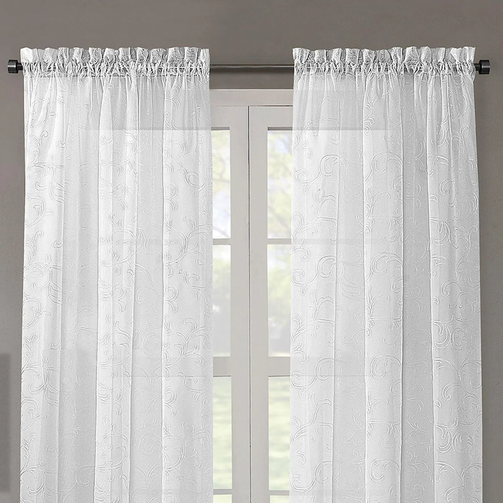 Regal Home Embroidered Voile Sheer Rod Pocket Single Curtain Panel White 54 x 84