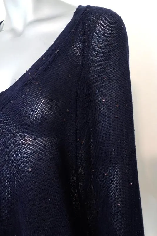 Rivamonti Sweater Navy Sequined Linen-Silk Size Medium V-Neck Pullover