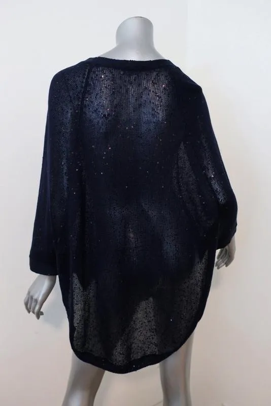 Rivamonti Sweater Navy Sequined Linen-Silk Size Medium V-Neck Pullover