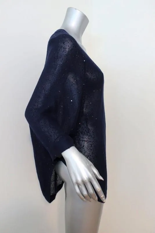 Rivamonti Sweater Navy Sequined Linen-Silk Size Medium V-Neck Pullover