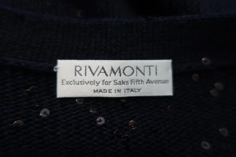 Rivamonti Sweater Navy Sequined Linen-Silk Size Medium V-Neck Pullover