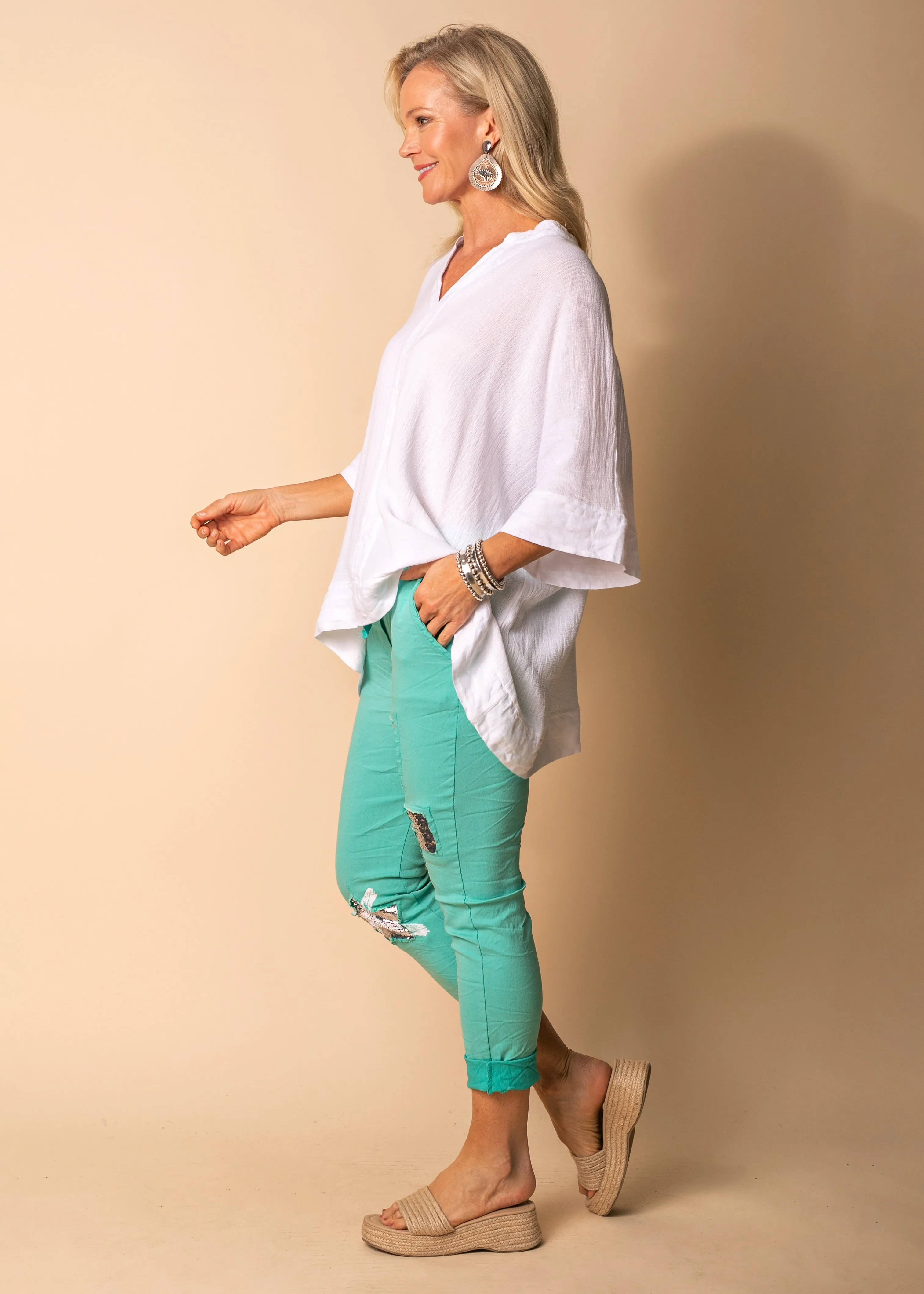 Rossa Linen Blend Top in White