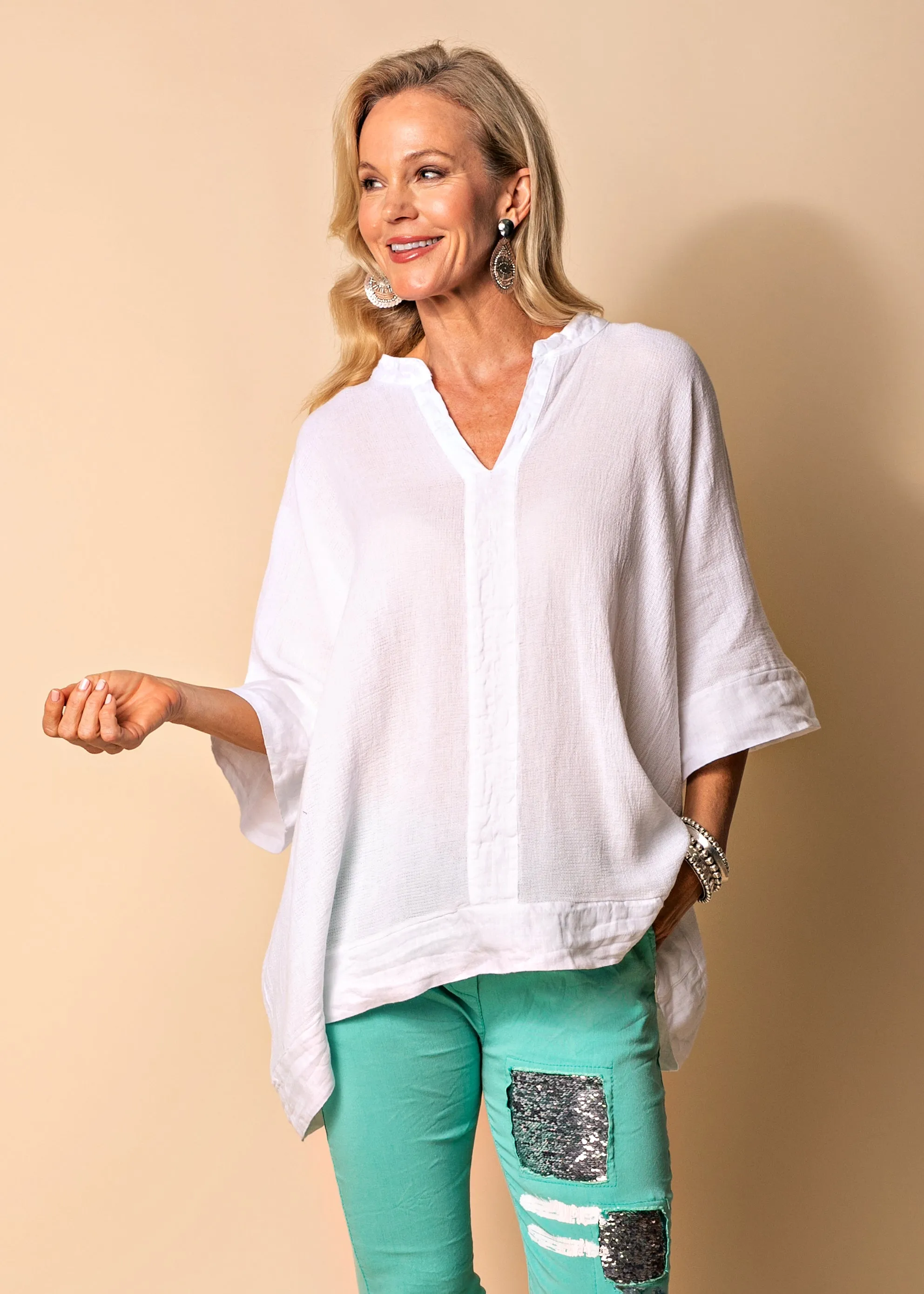 Rossa Linen Blend Top in White